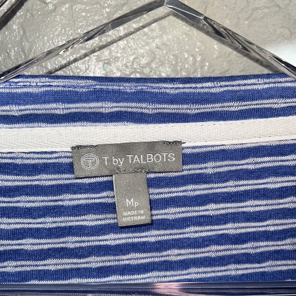 Talbots BNWOT Blue and White Polka Dot/Striped 3 Quarter Inch Sleeve Top - Picture 5 of 6